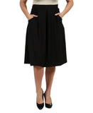 24seven Comfort Apparel Womens Pleated Knit Classic Knee Length Skirt Black M