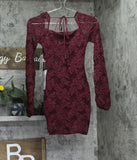 Emerald Sundae Juniors Glitter Lace Bodycon Open Back Mini Dress Dark Red 2XS