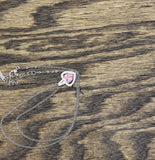 Necklace with Crystal on Steel Chain Silver Gray / Pink 15.5" + 2"