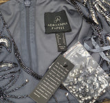 Adrianna Papell Blouson Embroidered Beaded Short Sleeve Dress Gown Dusty Blue 4