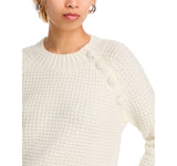 C By Private Label Waffle Knit Sweater Button Shoulder Ivory Off White XL