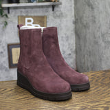 Lucky Brand Round Toe Chunky Wedge Chelsea Ankle Boots Winter Cherry Purple 6M