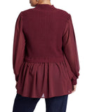 ELOQUII Womens Plus Size Twofer Sweater with Chiffon Maroon Banner Red 22W / 24W