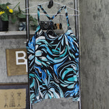 Coco Reef Racerback Hankerchief Hem Tankini Swim Top Black / Multi 38DD