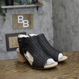 G.C. Shoes Rosette Woven Block Heel Dress Sandals with Back Zip Black 8.5M