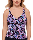 Swim Solutions Paisley-Print Crossover Tankini Swim Top Dancing Paisley Black 18