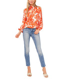 Vince Camuto Womens Petite Printed Split-Sleeve Blouse Orange Multi PM