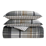 Eddie Bauer Comforter Set Reversible Normandy Plaid Gray Brown Full / Queen