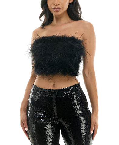 Alex & Sophia Juniors Strapless Zip-Back Bandeau Shirt Top 2KEZ556E Black XS