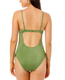 Salt + Cove Juniors Lurex Open-Back Scoop-Neck One-Piece Swimsuit Olive Green XS