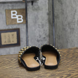 A New Day Womens Channing Studded Slip On Mule Flats Jet Black / Gold 6.5M