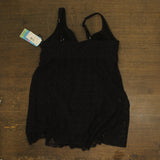 Swim Solutions Size Tummy Control Scallop Swimdress One Piece Swimsuit Black 16W