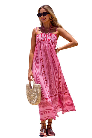 Cupshe Womens Boho Square Neck Sleeveless Midi Beach Dress Pink Multi L