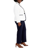 Le Suit Plus Size Contrast-Trim One-Button Pant Suit suit White / Navy Blue 24W