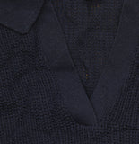 Alfani Pointelle Polo V-Neck Ribbed Knit Sweater Top Blazing Navy Blue M