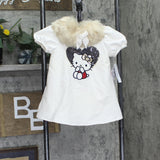Hello Kitty Lined Dress with Faux Fur Collar and Sequin Heart Off White 2T