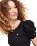 Crystal Doll Juniors Puff-Sleeve Rhinestone Dress CIZ12525 Black XL