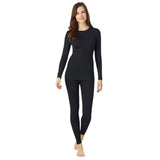 Cuddl Duds Womens Smooth Stretch Thermal Scoop Neck Knit Long Sleeve Top Black L