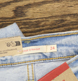 Levi's Womens Ribcage Straight Full Length Jeans Button Fly All Alone Blue 24x32