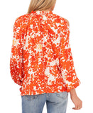 Vince Camuto Womens Petite Printed Split-Sleeve Blouse Orange Multi PM