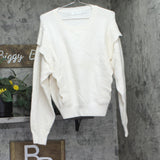 Mango Womens Wool Blend Peanut Ruffle Sweater 17017728-05 Beige Off White XL