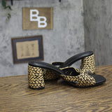 Universal Thread Aaliyah Raffia Strappy Knot Sandal Heels Black Brown Multi 8M