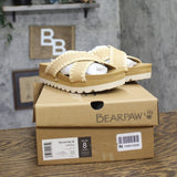 Bearpaw Criss Cross Raffia Crochet Embroidered Sandals Natural Tan Brown 8M