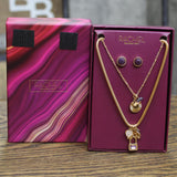 Rachel Roy Snake Dainty Chain Necklace Stone Earring Set Gold / Purple 16" + 3"