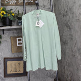 Anne Klein Carmel Open-Front Button Cuff Cardigan Juniper Crocodile Green M