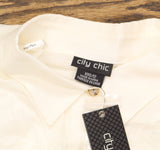 City Chic Womens Trendy Plus Size Tropical Tie Collared Top Ivory Off White 2XS