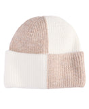 On 34th Womens Brushed Rib Colorblocked Beanie Rolled Cuff Tan Brown / White