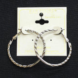 Ear Sense Hypoallergenic Textured Pressed Hoop Dangly Earrings Silver Gray 1.5"