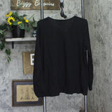 Belle By Kim Gravel Womens Slub Knit V Neck Blouson Sleeve Shirt Top Black L