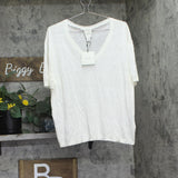 Calvin Klein Short Sleeve Linen-Blend V-Neck Top 44C301G Sweet Corn Off White L