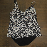 Swim Solutions Size Tummy Control Swim Fauxkini Tankini Top Black / White 22W