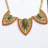 Tint Triangle Bib Dangly Earring Necklace Set Gold / Red Multi 18" + 3"
