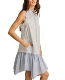 Lucky Brand Womens Breezy Cotton Sleeveless Shirt Dress 133380 Blue Stripe L