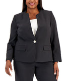 Le Suit Womens Plus Size Single-Button Blazer Slim-Fit Suit Pantsuit Black` 20W