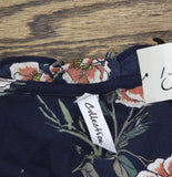 Ny Collection Long Sleeve V-Neck Dress with Smocked Cuffs Navy Floral Blue M