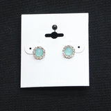 Lori's Gifts Rhinestone Gemstone Stud Earrings Silver Gray / Blue Green