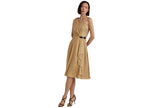 Lauren Ralph Lauren Womens Buckle-Trim Metallic Chiffon Dress Birch Tan Gold 14