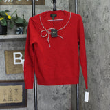 Charter Club Womens Cashmere Bow-Embellished Crewneck Sweater Red S