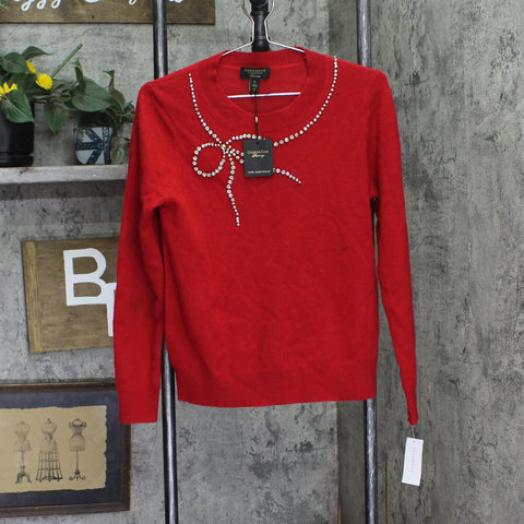 Charter Club Womens Cashmere Bow-Embellished Crewneck Sweater Red S