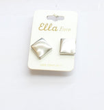 Ella Euro Womens Fashion Metal Square Statement Post Earrings Silver Gray .75"