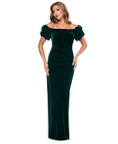 Xscape Womens Off The Shoulder Ruffled Velvet Strapless Dress Hunter Green 14