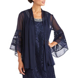 R&m Richards Sleeveless Knit Shift Dress with Necklace 2421 Navy Blue 12