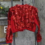 33 Degrees Tinsel Garland Bells Tie-Front Holiday Cardigan Red S