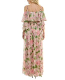 Taylor Womens Floral-Print Cold-Shoulder Gown Pink Multi 16