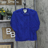 Aran Crafts Merino Wool Crew Neck Cape Button Sweater Poncho A290439 Blue S