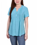 Ny Collection Womens Petite Pintuck Short Sleeve Top PNKU2190